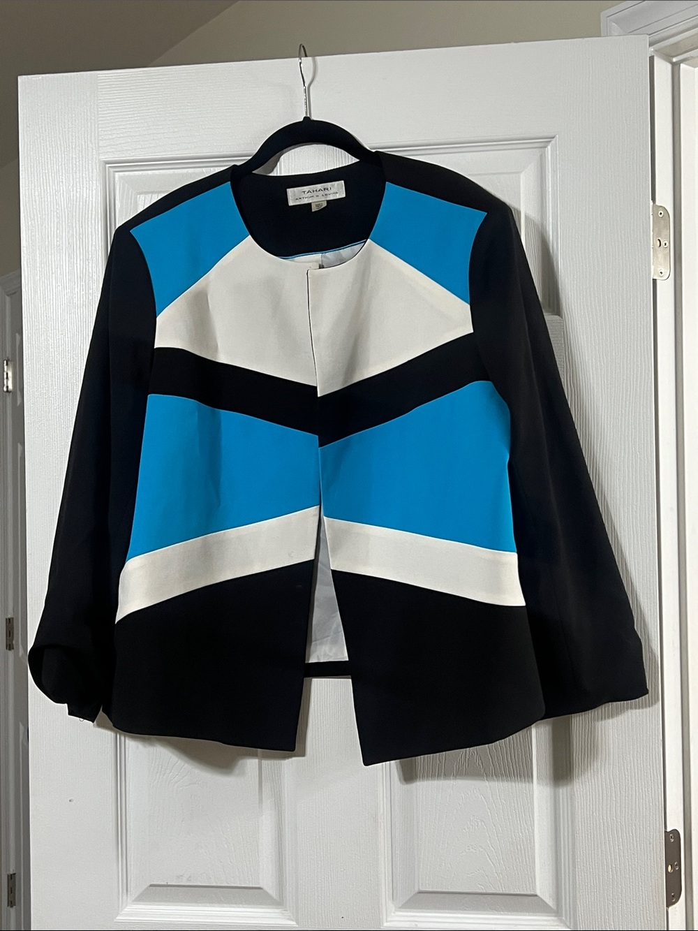 Tahari ASL Black & Blue Colorblock Open Blazer